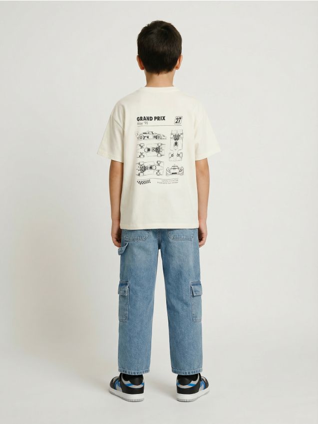 Sinsay - Tricou din bumbac cu imprimeu - crem