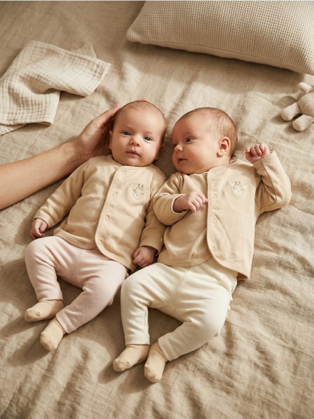 Sinsay - Colanți din bumbac cu volane decorative 2 pack - crem
