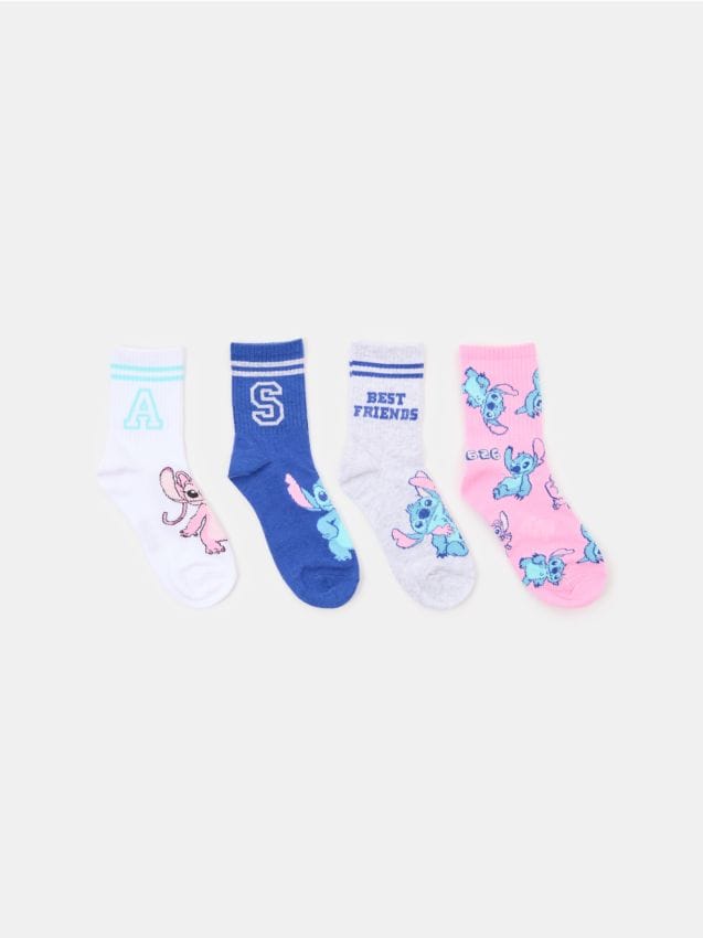 Sinsay - Șosete Lungie cu Imprimeu Stitch, Set de 4 - roz-fuchsia