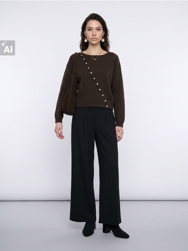 Sinsay - Pulover oversize cu nasturi decorativi - cafeniu