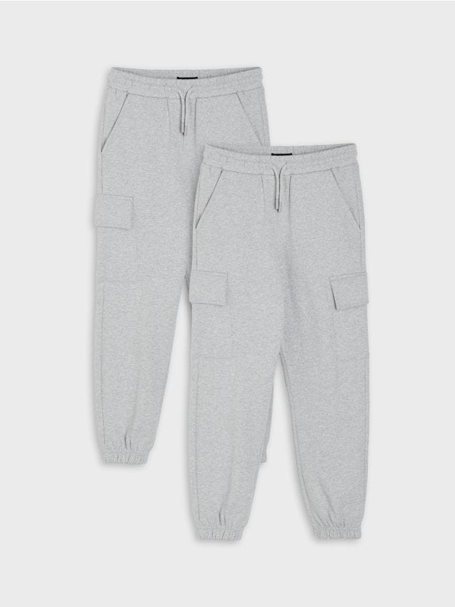 Sinsay - Pantaloni jogger cu bumbac 2 pack - gri-neutru