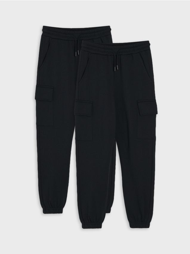 Sinsay - Pantaloni jogger cu bumbac 2 pack - negru