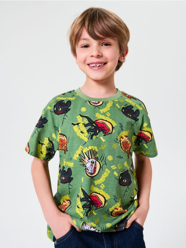 Sinsay - Tricou How to train your dragon - green spruce