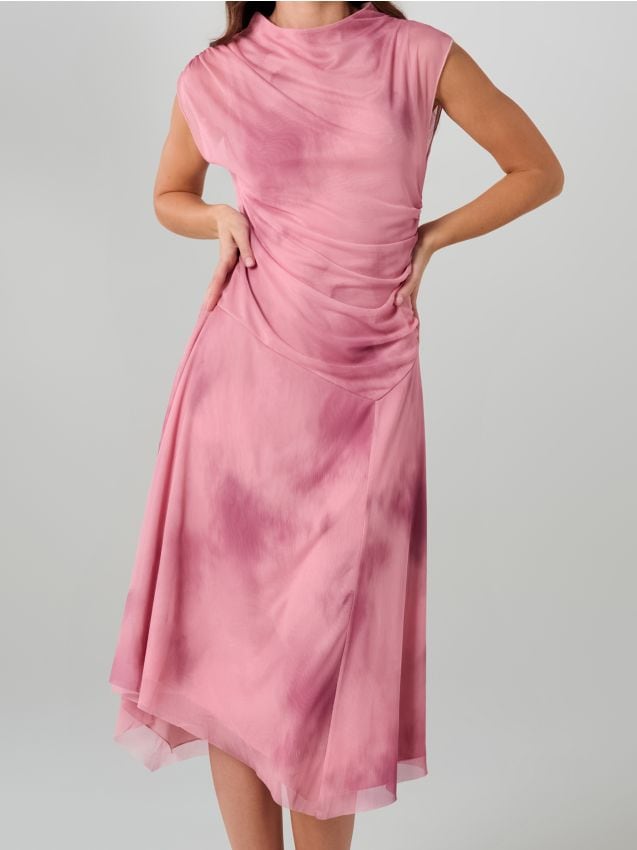 Sinsay - Rochie midi asimetrică cu decolteu drapat și fronseu - multicolor