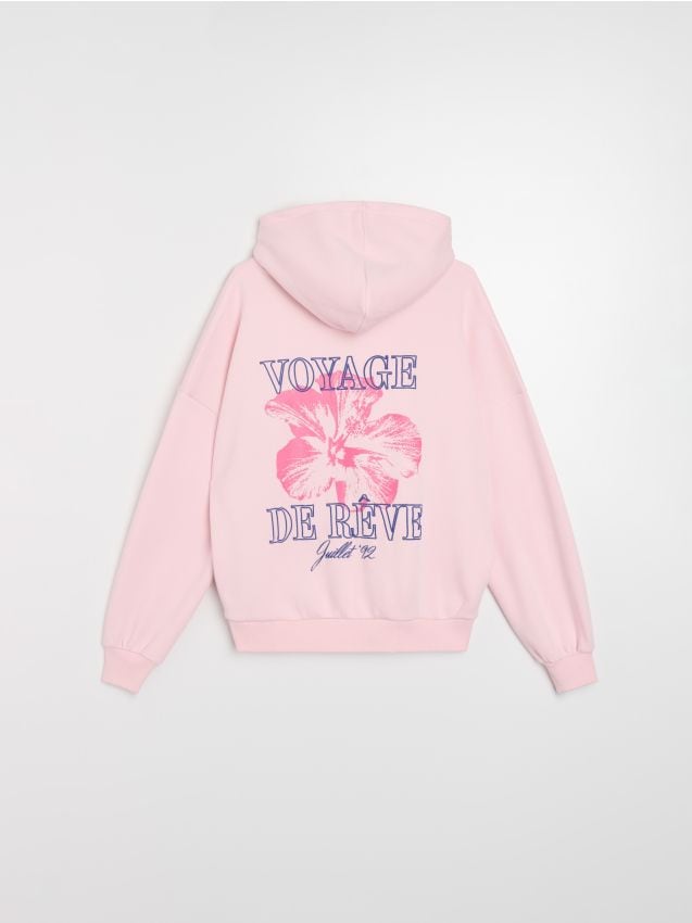 Sinsay - Bluza z kapturem z nadrukiem na plecach - różowy