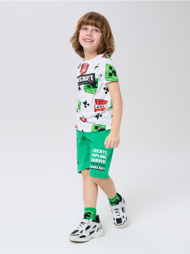 Sinsay - Pantaloni scurți de trening cu imprimeu Minecraft - verde