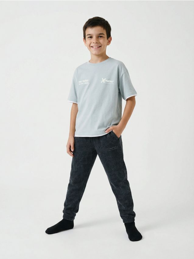 Sinsay - Tricou din bumbac cu inscripție - albastru-pal