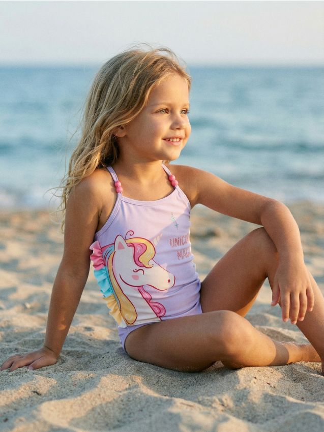 Sinsay - Costum de baie întreg cu motiv unicorn - lavand