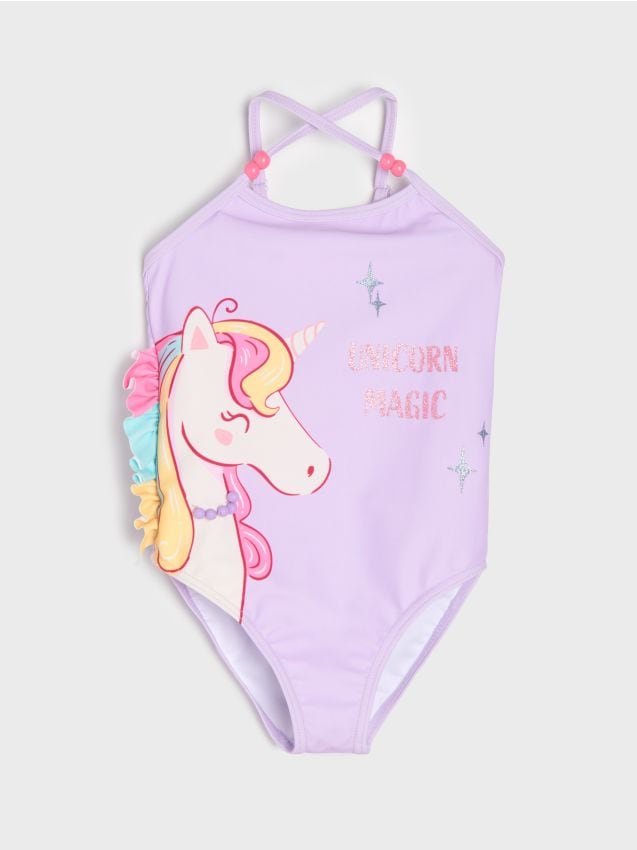 Sinsay - Jednoczęściowy strój kąpielowy z motywem jednorożca - fioletowy
