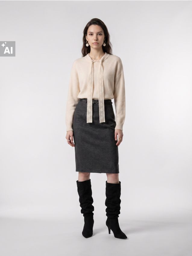 Sinsay - Pulover oversize cu legare decorativă - nude