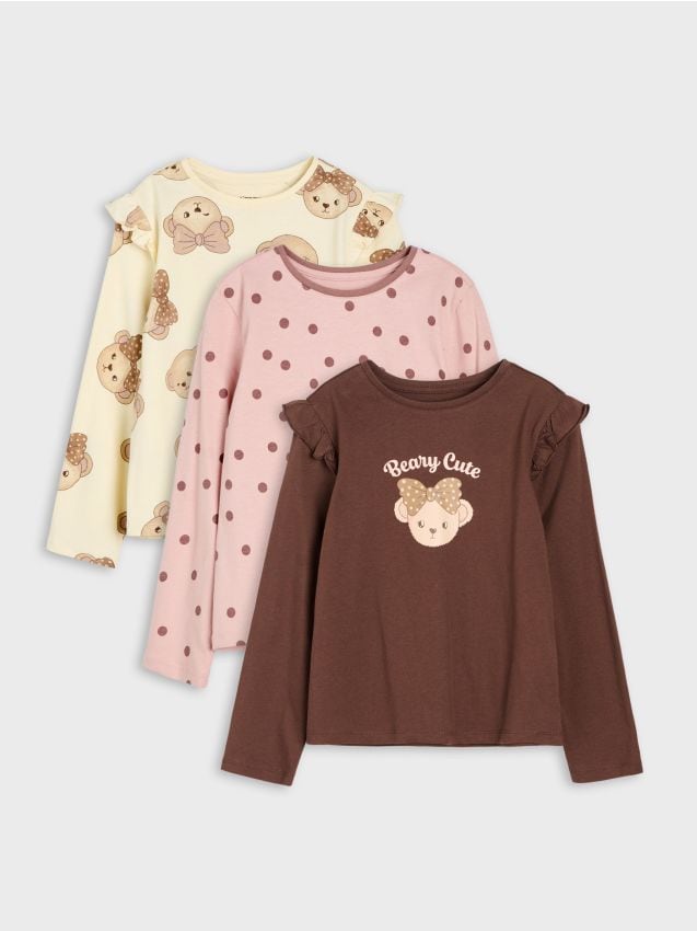 Sinsay - Tricouri oversize din bumbac cu mânecă lungă cu motiv de ursuleți 3 pack - multicolor