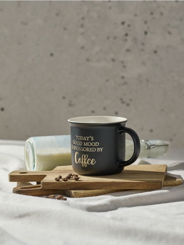 Sinsay - Cană ceramică cu inscripția Today’s Good Mood Is Sponsored By Coffee - negru