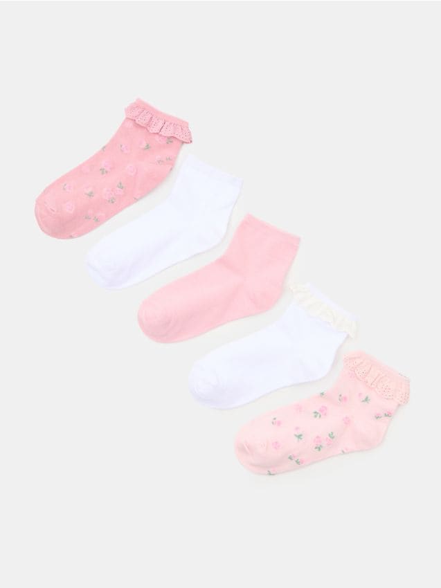 Sinsay - Șosete cu volane și motiv floral 5 pack - multicolor