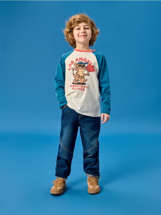 Sinsay - Jeansy chino z efektem sprania - granatowy