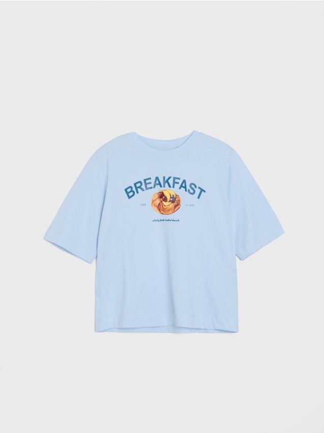 Sinsay - Tricou din bumbac cu imprimeu - albastru-pal