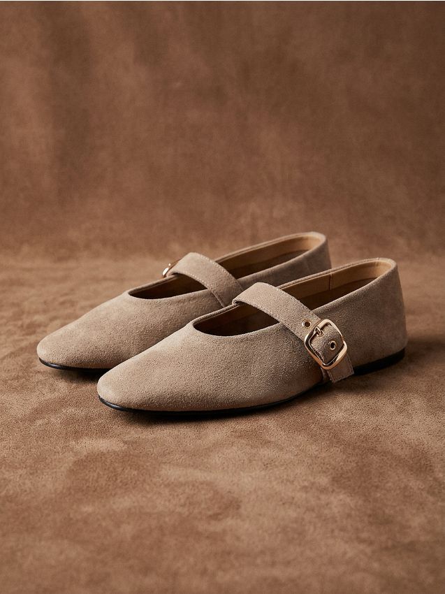 Sinsay - Balerini din piele cu baretă reglabilă - bej