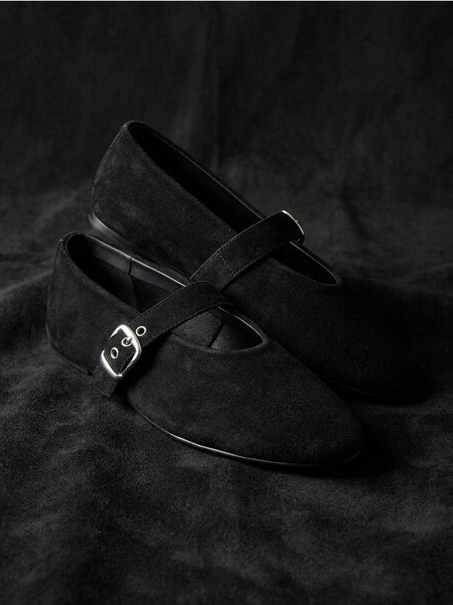 Sinsay - Balerini din piele cu baretă reglabilă - negru