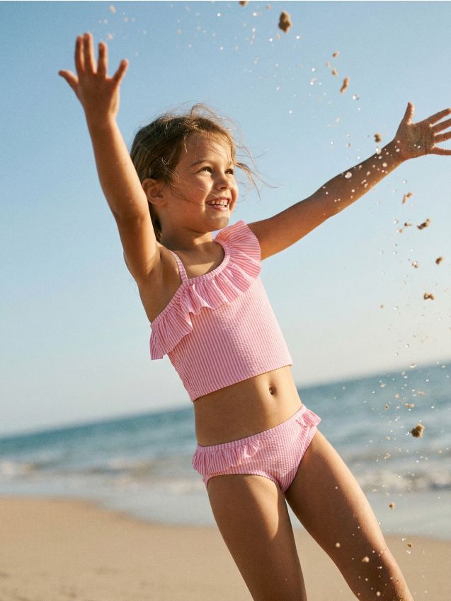 Sinsay - Costum de baie din două piese cu volane pe bretele - roz