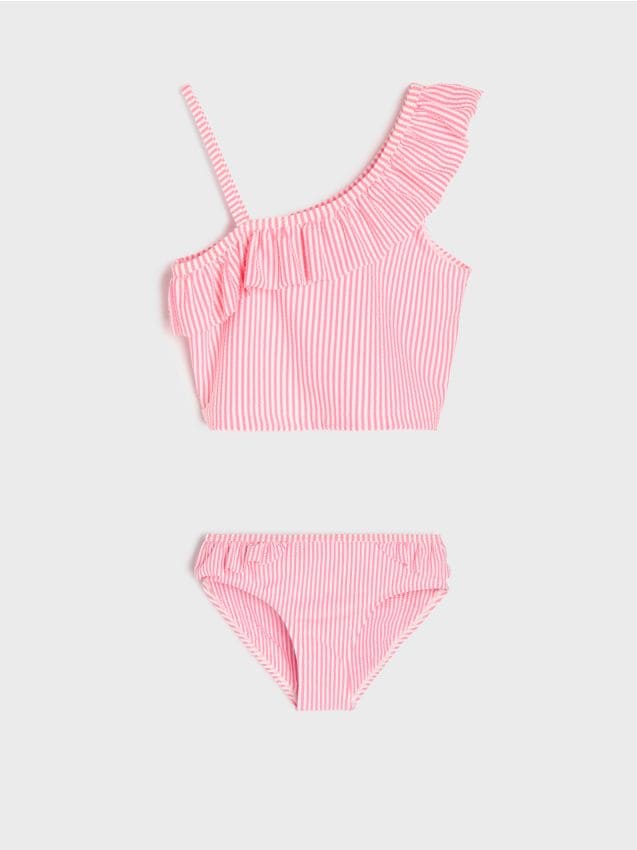 Sinsay - Dwuczęściowy strój kąpielowy z falbanami na ramionkach - różowy