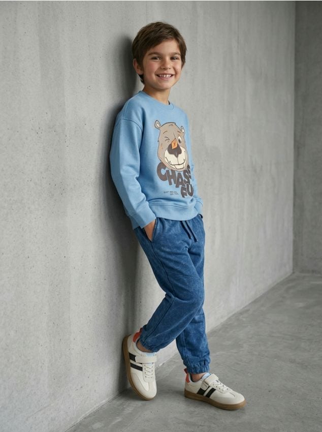 Sinsay - Pantaloni de trening jogger oversize cu efect optic wash - albastru