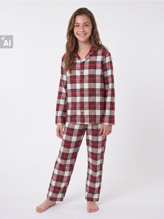 Sinsay - Pijama din bumbac din două piese cu motiv de Crăciun - crem
