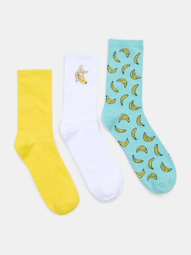 Sinsay - Șosete lungi cu bumbac cu model de banane set de 3 - multicolor