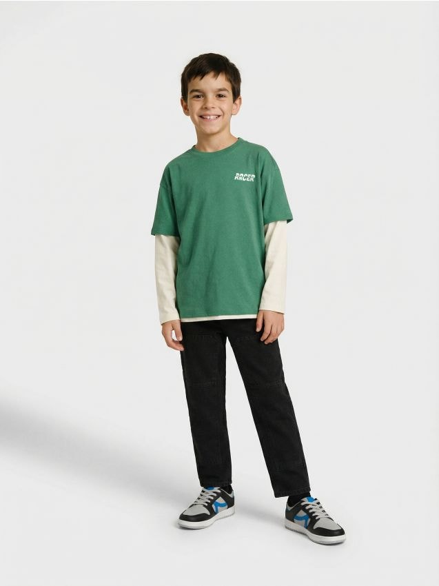 Sinsay - Tricou din bumbac cu inscripție - crem