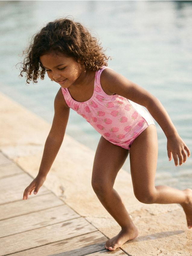 Sinsay - Costum de baie întreg cu motiv fructat - roz-pastel