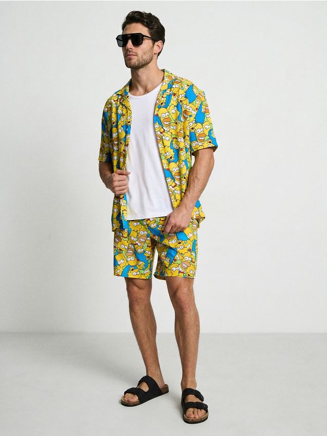 Sinsay - Cămașă cu mânecă scurtă, din viscoză The Simpsons - multicolor