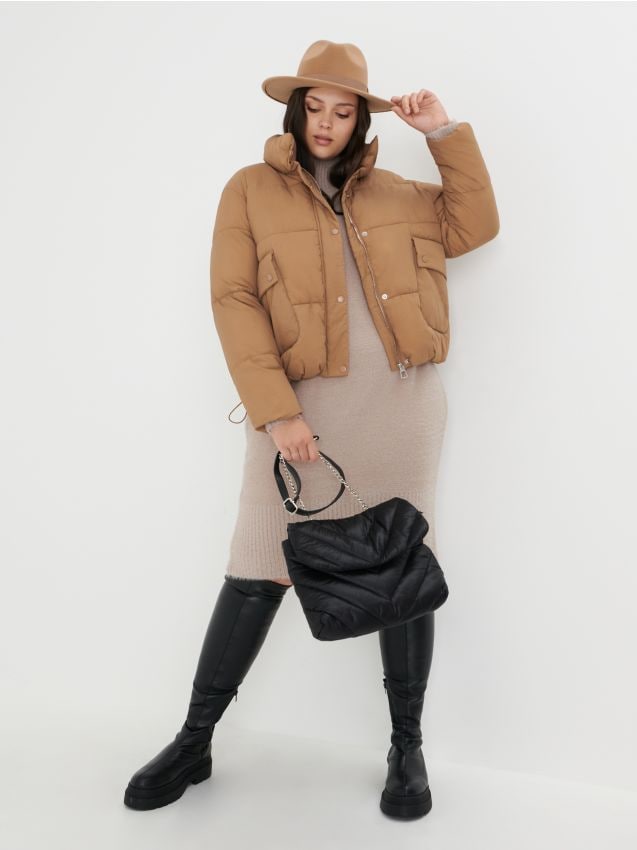 WOMEN HYBRID QUILTED JACKET SOBA BROWN 