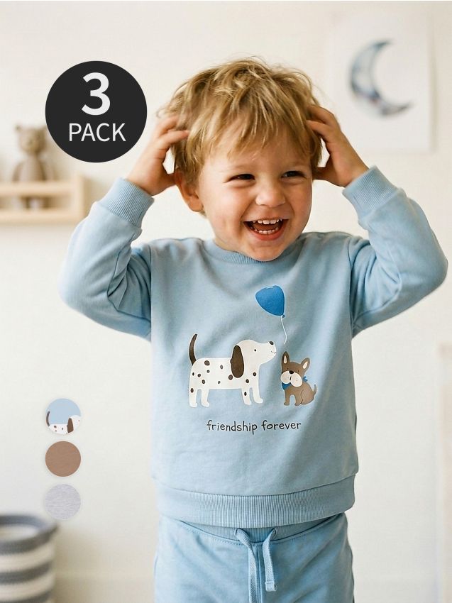 Sinsay - Hanorac crewneck 3 pack - albastru-pal