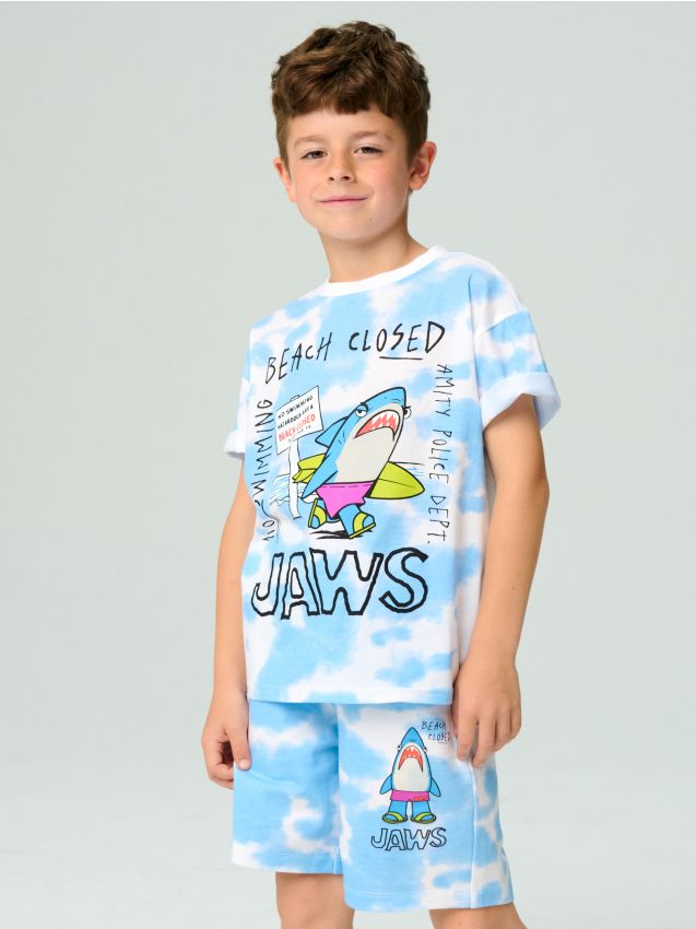 Sinsay - Pantaloni scurți tie-dye Jaws - albastru-pal