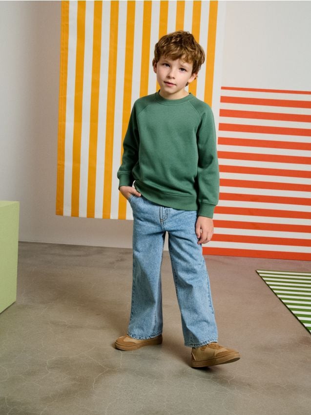 Sinsay - Jeansy wide leg z efektem sprania - niebieski