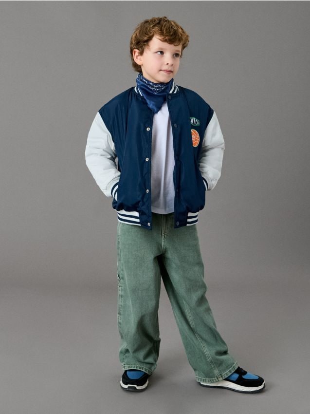 Sinsay - Jeansy wide leg z efektem sprania - khaki