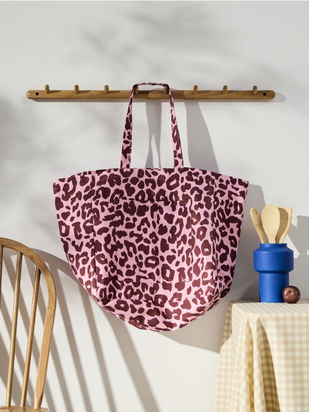 Borsa shopper con stampa leopardata - rosa pastello