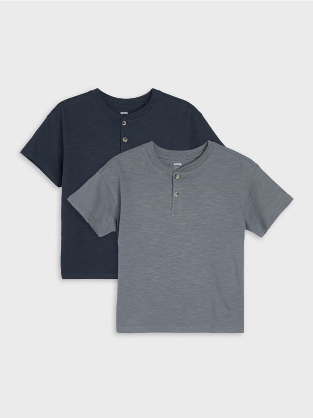 Sinsay - Tricouri loose din bumbac cu decolteu henley 2 pack - bleumarin