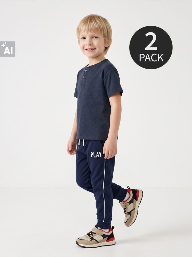 Sinsay - Tricouri loose din bumbac cu decolteu henley 2 pack - bleumarin
