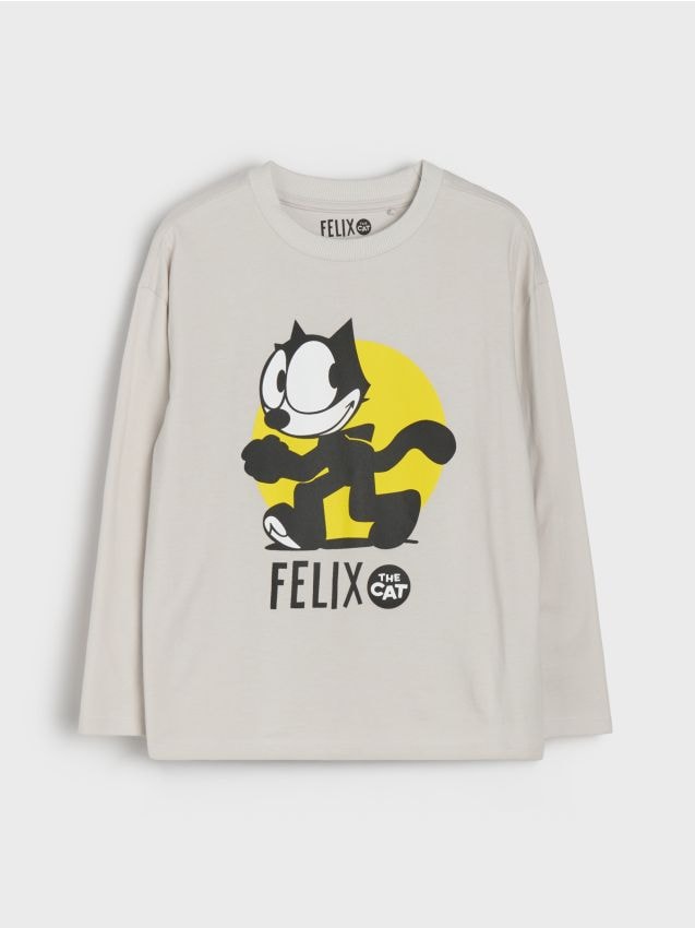 Sinsay - Tricou din bumbac cu mânecă lungă cu imprimeu Felix Cat - crem