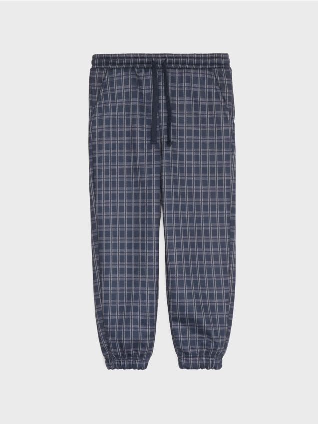 Sinsay - Pantaloni jogger oversize în carouri cu căptușeală din polar - bleumarin