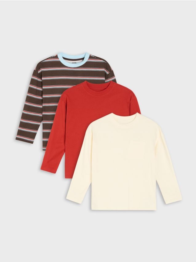 Sinsay - Tricouri din bumbac cu mânecă lungă 3 pack - multicolor