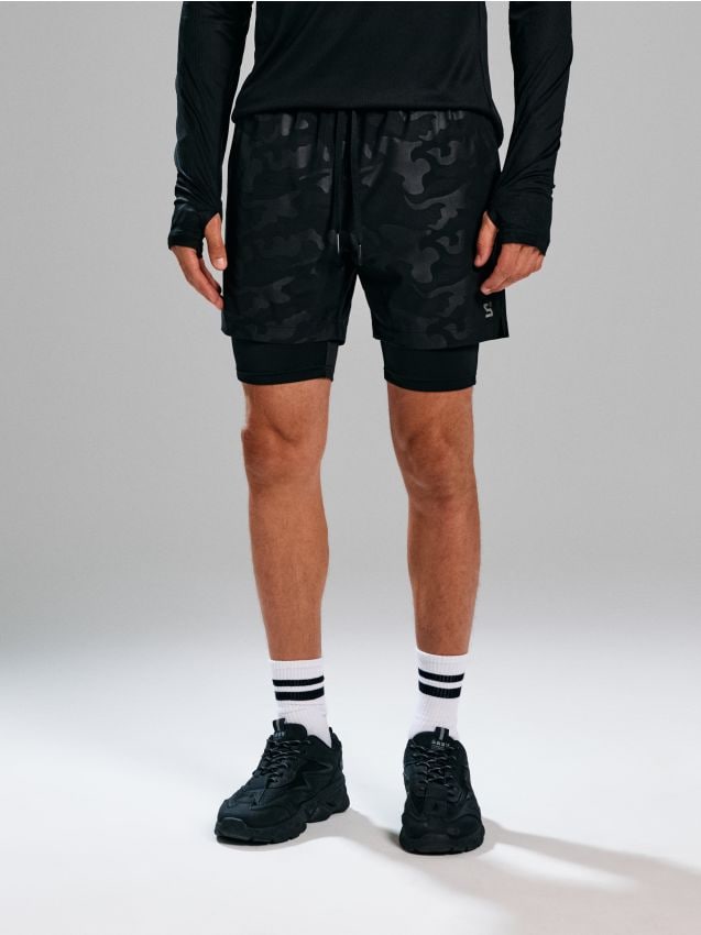 Sinsay - Pantaloni scurți sport cu două straturi SNSY PERFORMANCE - negru