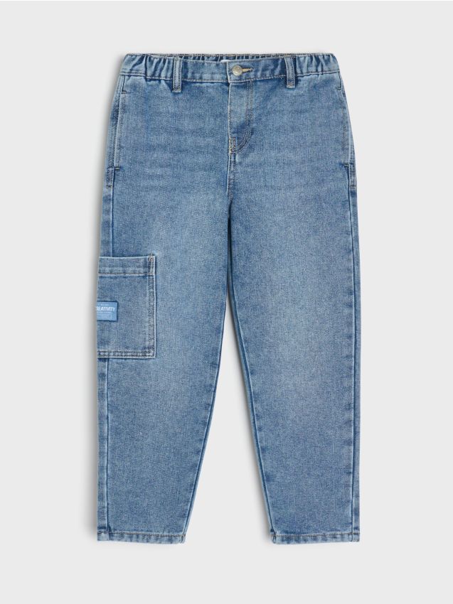 Sinsay - Jeansy chino z efektem sprania - niebieski