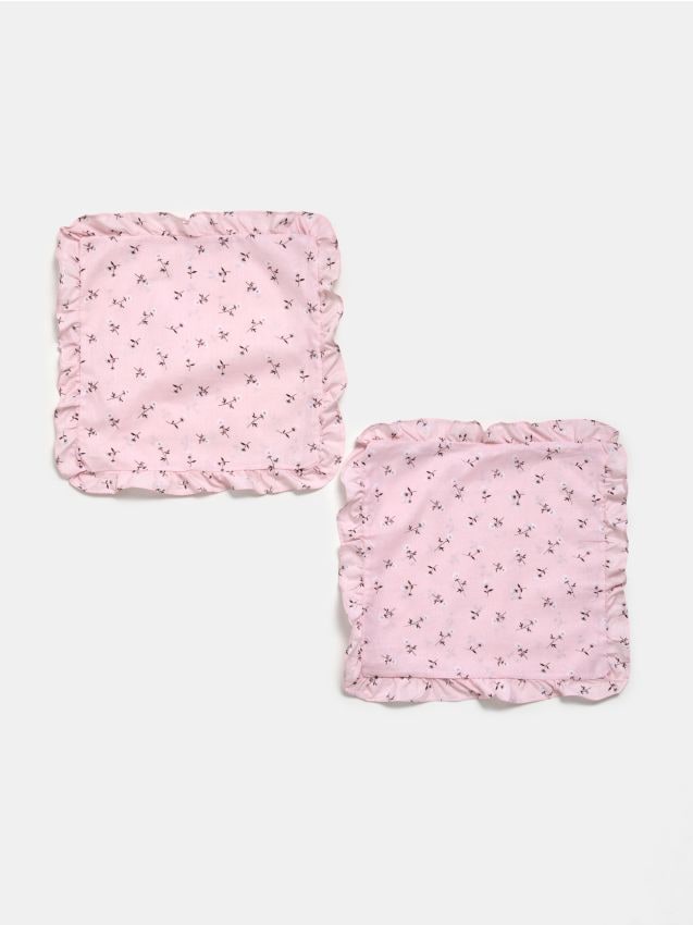 Sinsay - Fețe de pernă din bumbac pentru perne mici cu volan, cu model floral, set de 2 - roz-pastel