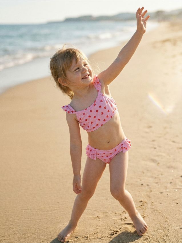 Sinsay - Costum de baie din două piese cu motiv inimioare - roz-pastel