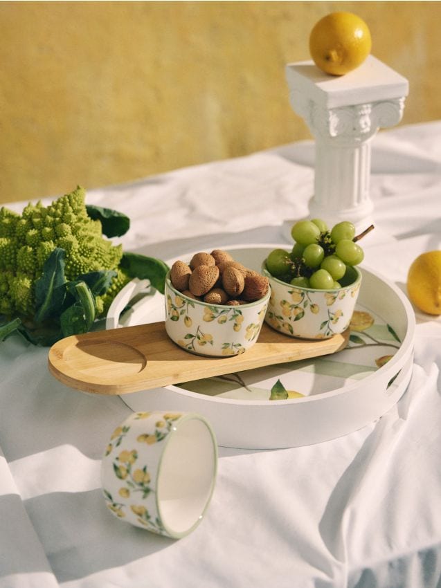 Sinsay - Tavă de servire cu trei boluri și motiv de lămâi - multicolor