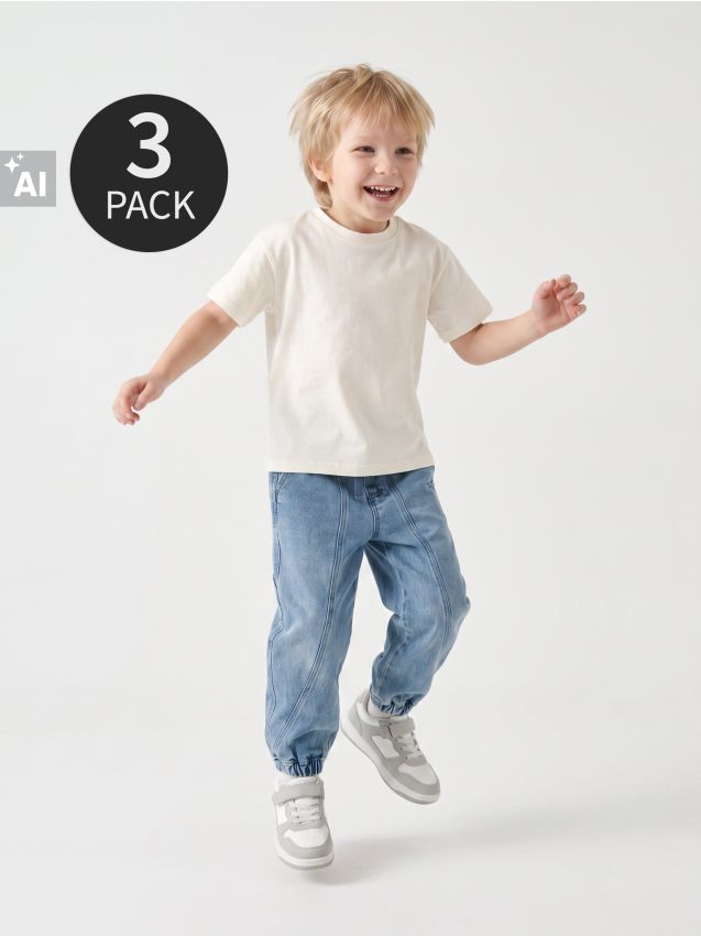 Sinsay - Tricouri din bumbac 3 pack - crem