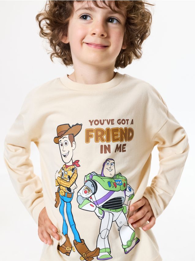 Sinsay - Tricou din bumbac cu mânecă lungă cu imprimeu Toy Story - bej