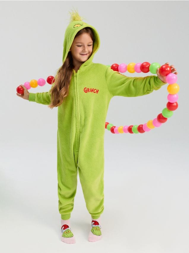 Sinsay - Salopetă cu broderie Grinch - verde-gălbui