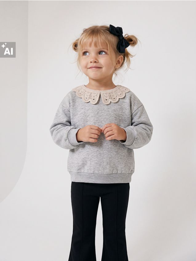 Sinsay - Bluză crewneck cu bumbac și guler decorativ - gri deschis
