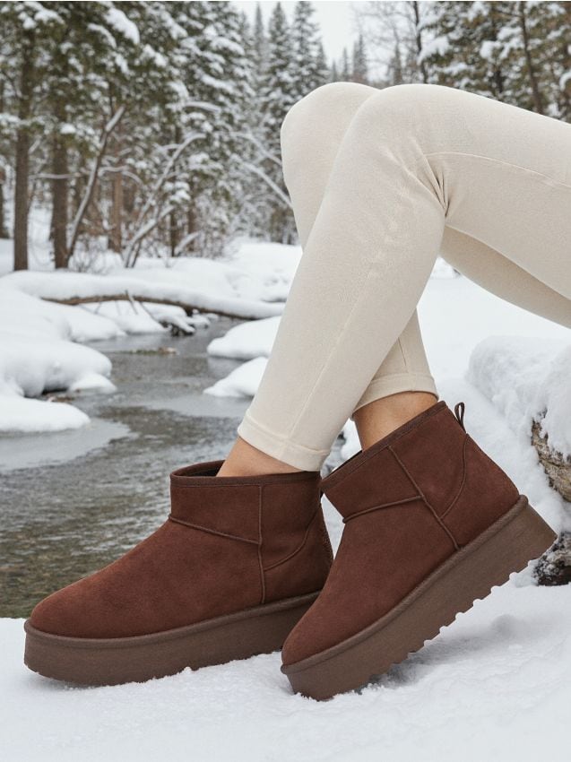 Sinsay - Botine căptușite cu amestec de lână - maro-închis